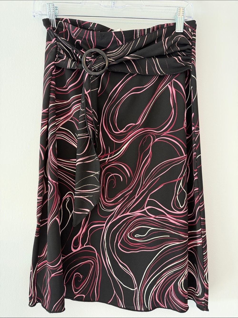 Black and Pink Swirl Swim Sarong with Decorative Ring Tie